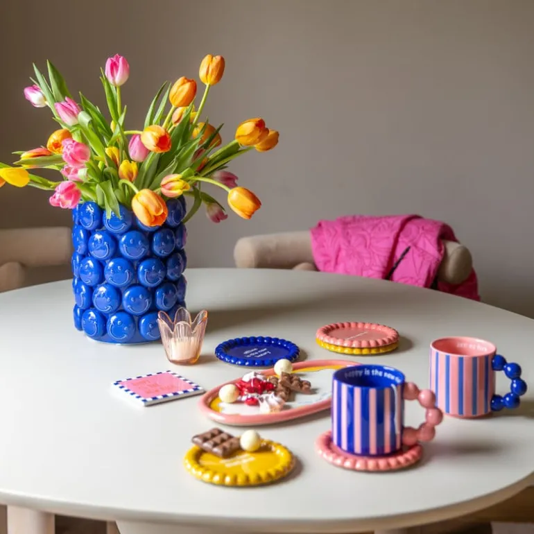 Mini plateau golvende rand - roze - ø13.8x1.5 cm - Happy at Home by Sanny