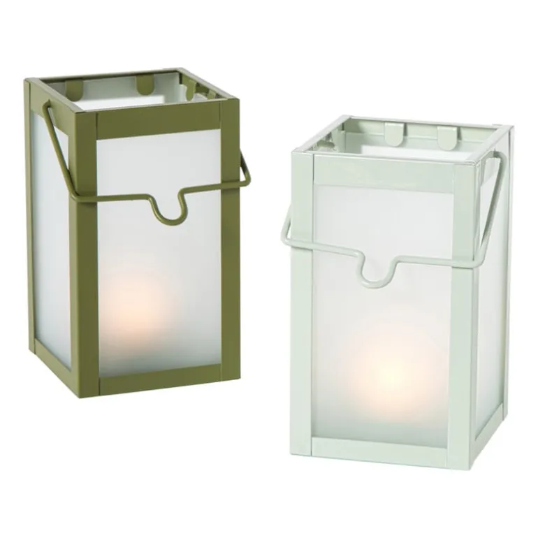 Mini windlichtje - groen/grijs - ø8x14 cm - diverse varianten