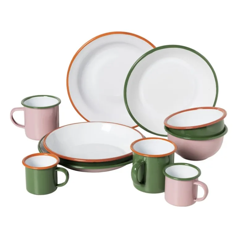 Mok emaille - roze/groen - 350 ml