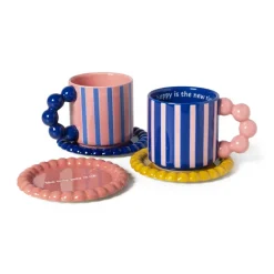 Mok smiley - blauw/roze - 300 ml - Happy at Home by Sanny