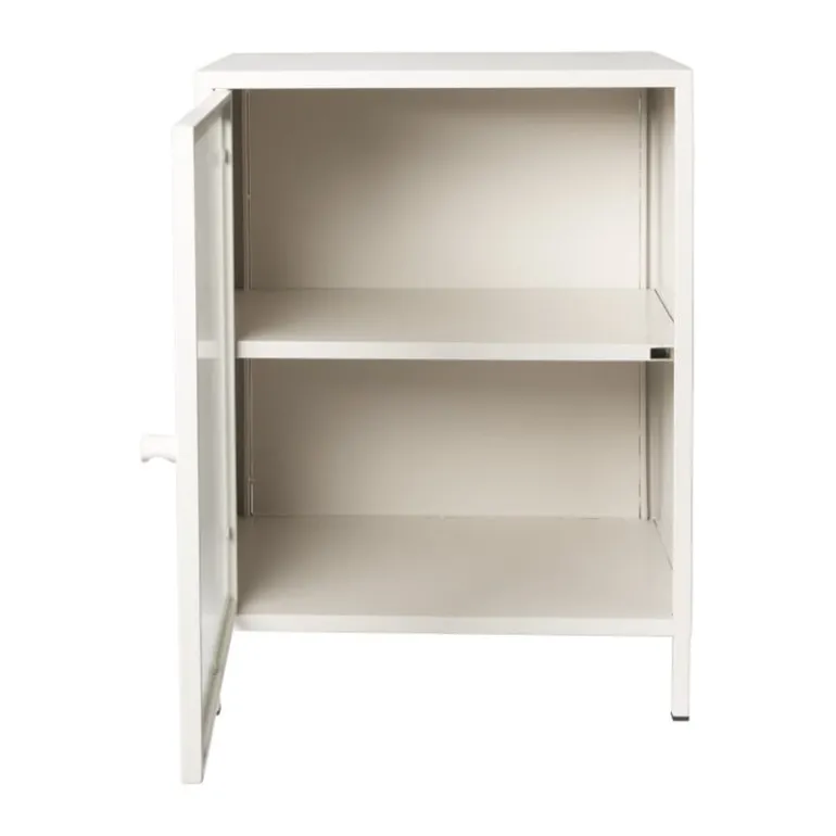 Nachtkastje Luca met geribbeld glazen deurtje - offwhite - 55.5x40x32 cm