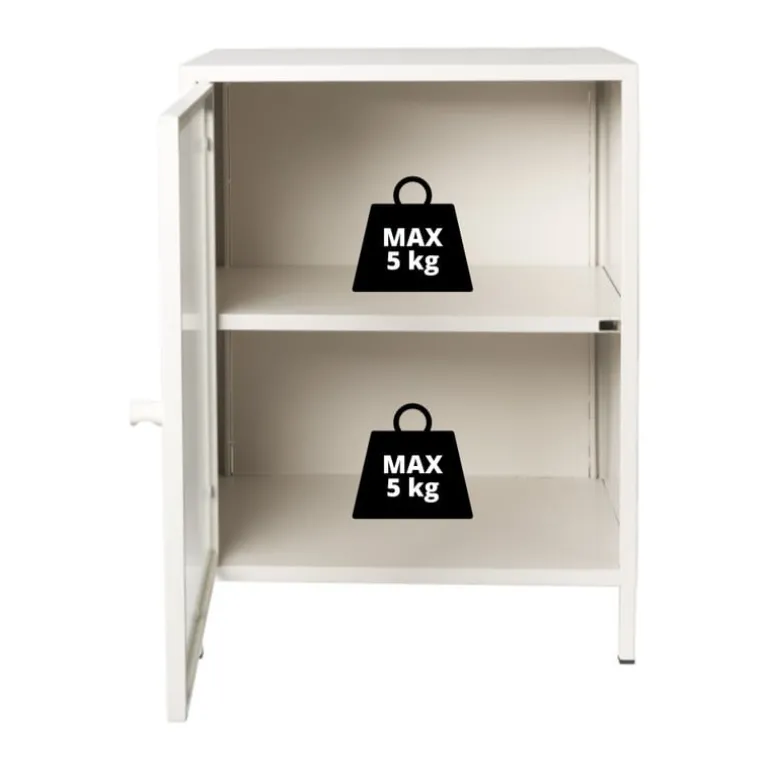 Nachtkastje Luca met geribbeld glazen deurtje - offwhite - 55.5x40x32 cm