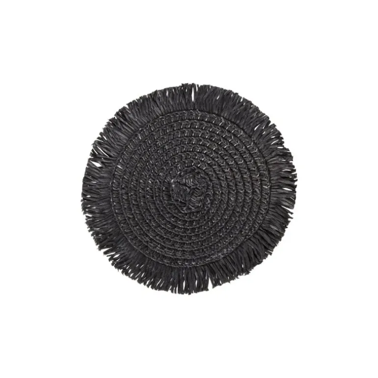 Onderzetters franje zwart - set van 4 - ø10 cm