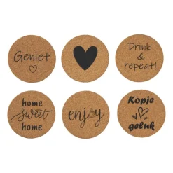 Onderzetters met tekst - set van 6 - kurk
