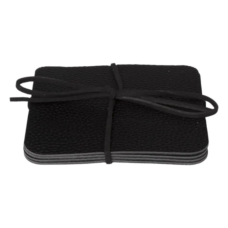 Onderzetters PU leer - zwart - set van 4