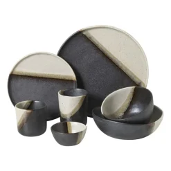Ontbijtbord cortado - beige/zwart - ø20x1.5 cm