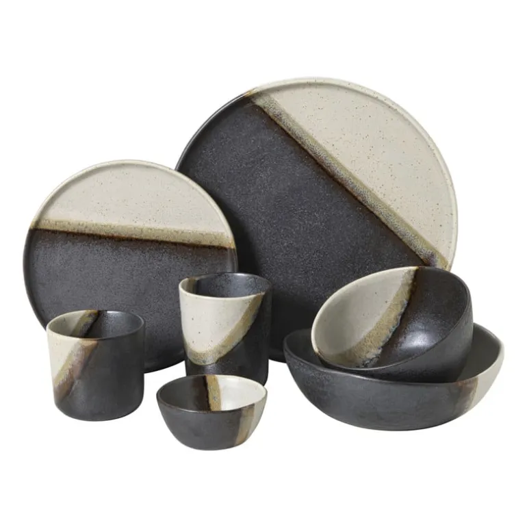 Ontbijtbord cortado - beige/zwart - ø20x1.5 cm