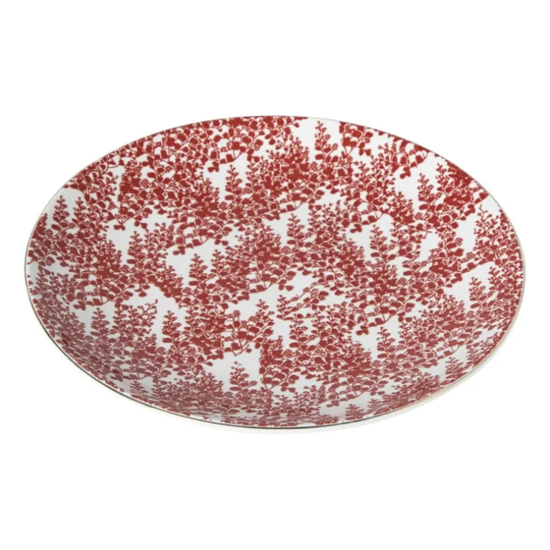 Ontbijtbord Mirna blaadjes - rood/wit - ø22x2 cm
