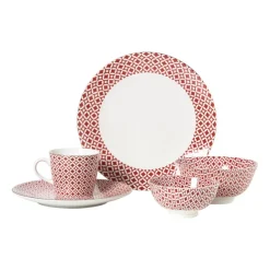 Ontbijtbord Mirna ruit - rood/wit - ø22x2 cm