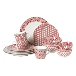 Ontbijtbord Mirna ruit - rood/wit - ø22x2 cm