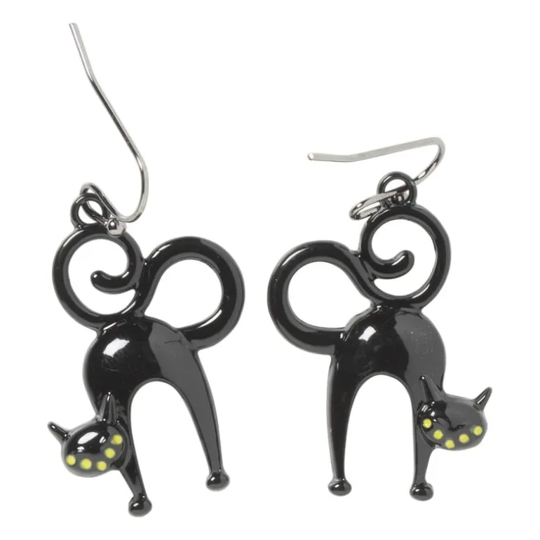 Oorbellen zwarte kat - zwart