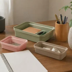 Opbergbakje voor pennen groot - beige - 6x27x12.9 cm
