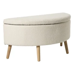 Opbergbank bouclé ovaal - beige - 47x100x42 cm