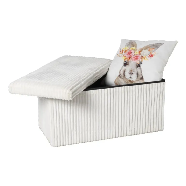Opbergbox teddy rib rechthoekig - wit - 38x76x38 cm
