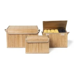 Opbergmand met deksel - bamboe - 22x33x20.5 cm