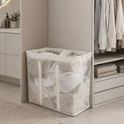 Opbergmand/wasmand met handvatten - wit - 53x46x33 cm