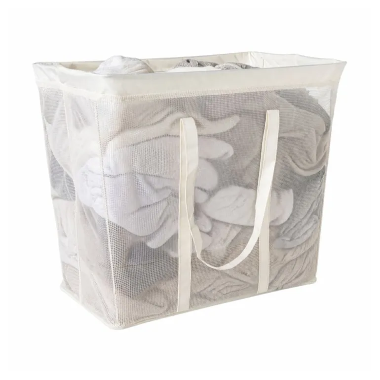 Opbergmand/wasmand met handvatten - wit - 53x46x33 cm