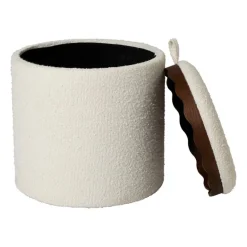 Opbergpoef bouclé met dienblad - beige/bruin - ø37.5x39 cm