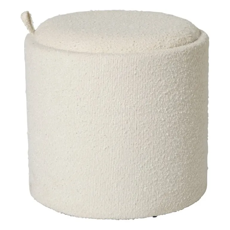 Opbergpoef bouclé met dienblad - beige/bruin - ø37.5x39 cm