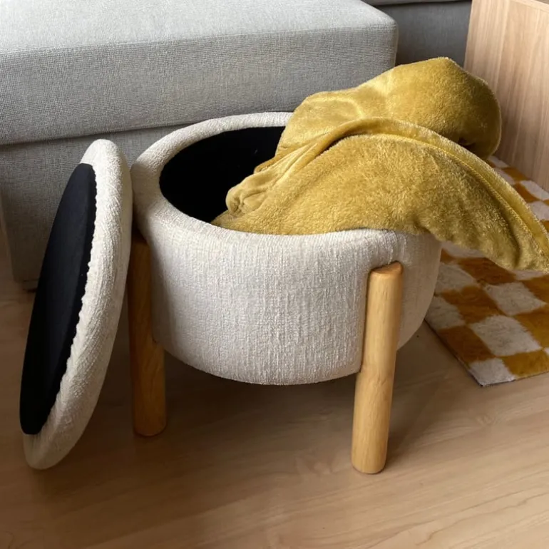 Opbergpoef Mandy - beige - ø45x38 cm