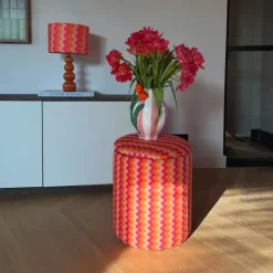 Opbergpoef retro - oranje/roze - ø35x40 cm
