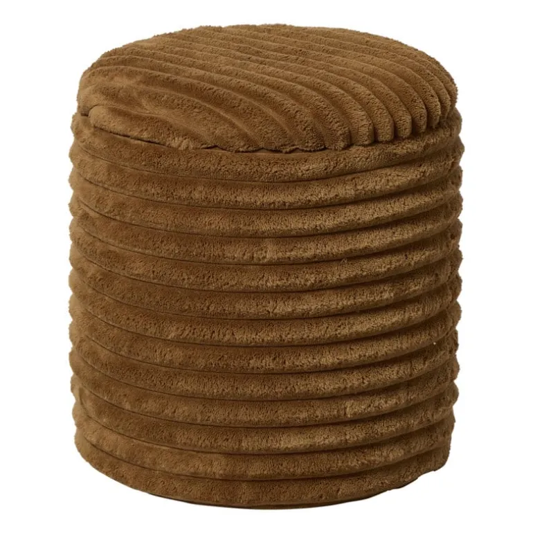Opbergpoef rib - bruin - ø35x38 cm