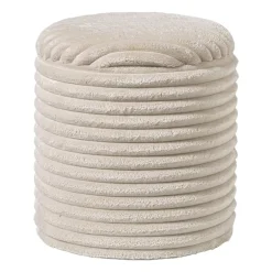 Opbergpoef ribstof - beige - ø35x38 cm