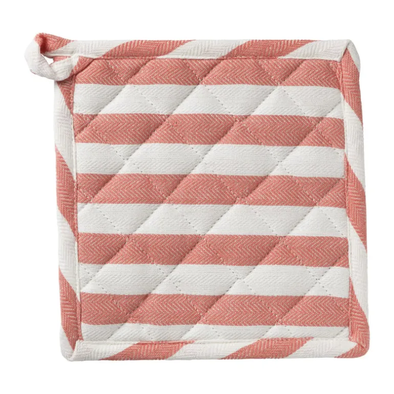 Pannenlap gestreept - oranje/wit - 20x20 cm