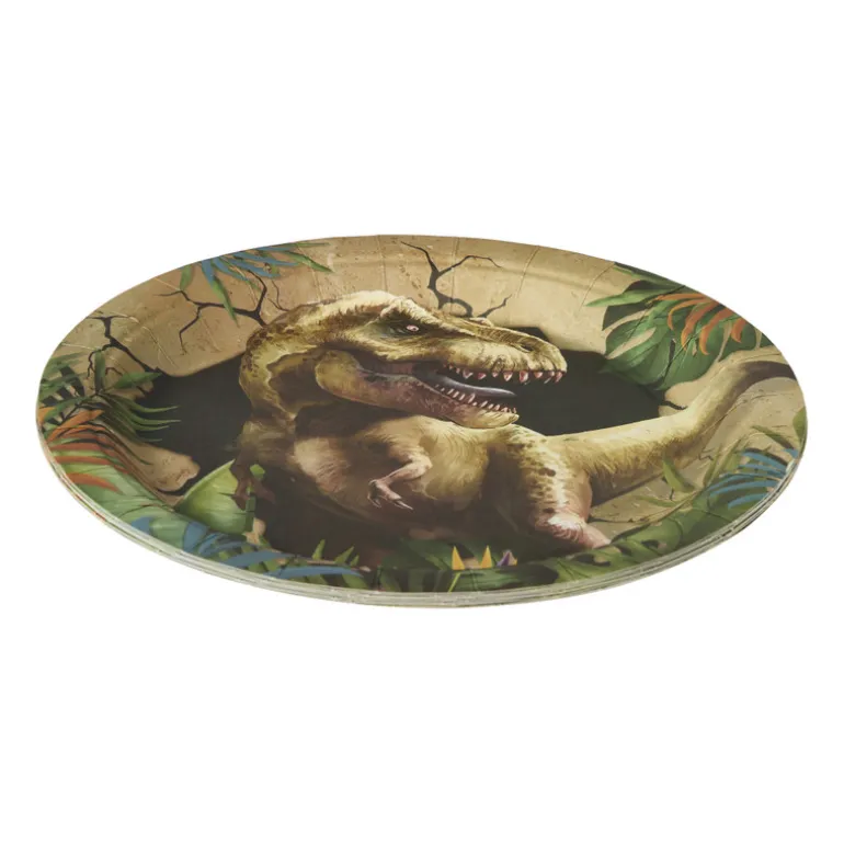 Papieren bord dino - multikleur - set van 8