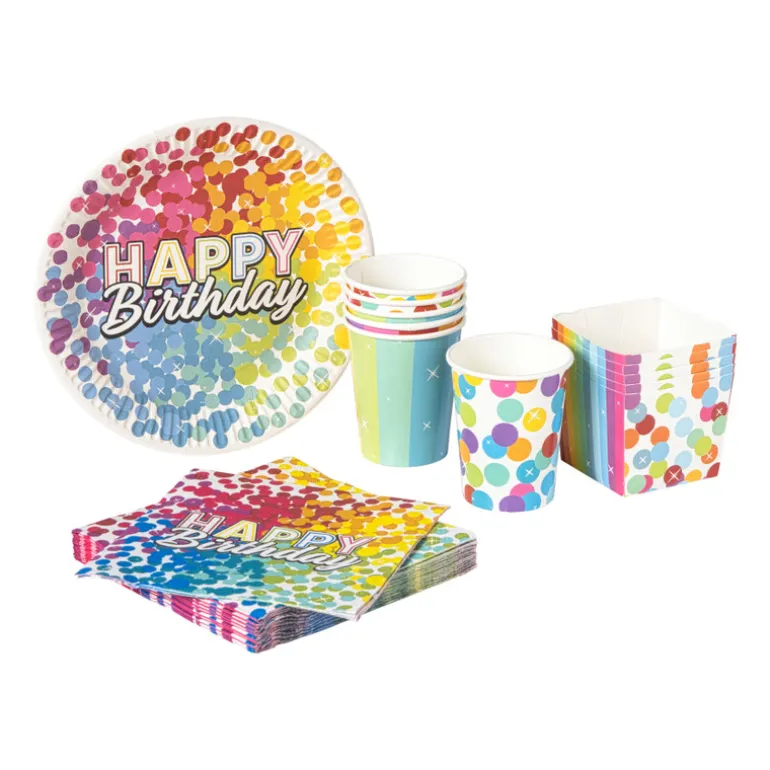 Papieren borden regenboog - set van 6 - ø23 cm