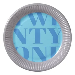 Papieren bordjes 21 jaar - blauw - set van 8