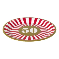 Papieren bordjes 50 jaar - rood - set van 8