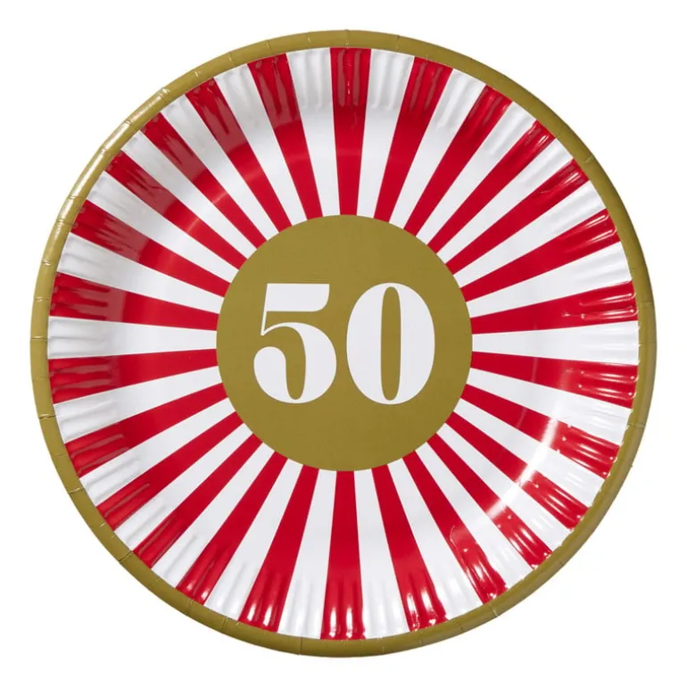 Papieren bordjes 50 jaar - rood - set van 8