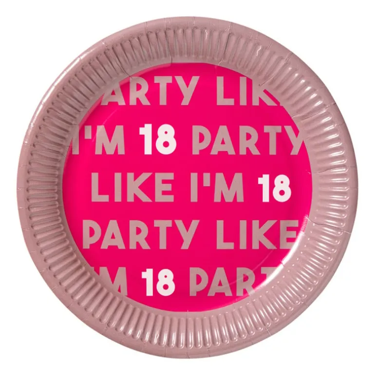 Papieren bordjes 18 jaar - roze - set van 8