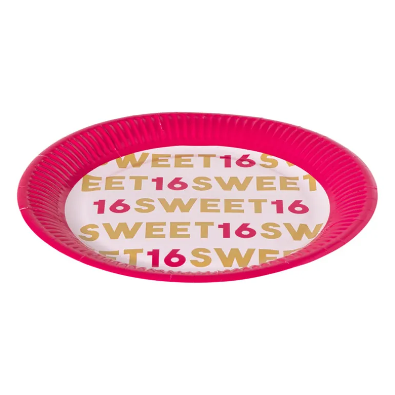 Papieren bordjes 16 jaar - roze - set van 8