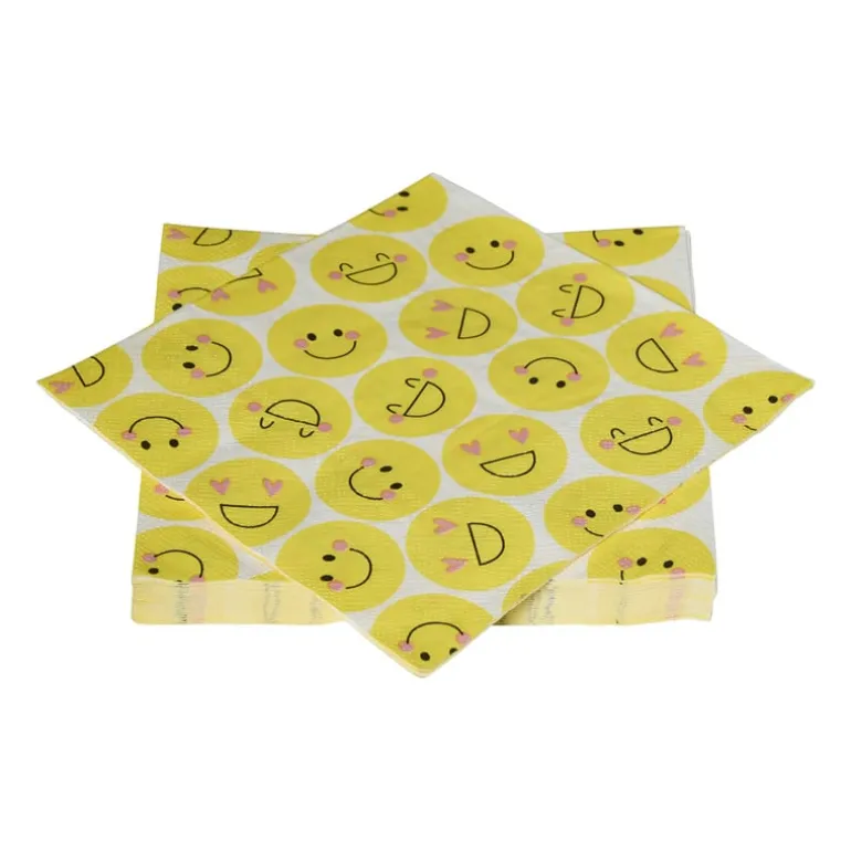 Papieren servetten smiley - geel - set van 20
