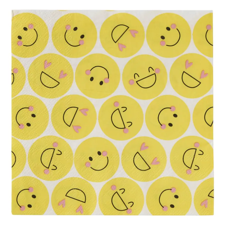 Papieren servetten smiley - geel - set van 20