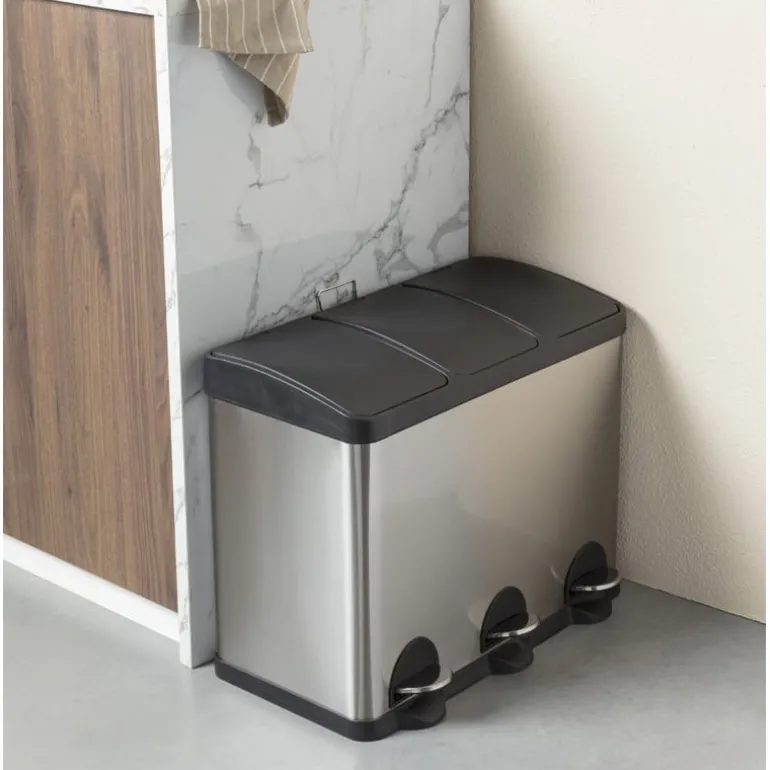 Pedaalemmer triple bin - 3x20 liter