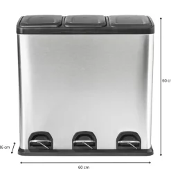 Pedaalemmer triple bin - 3x20 liter