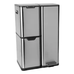 Pedaalemmer 3 vakken - zilver - 60 liter