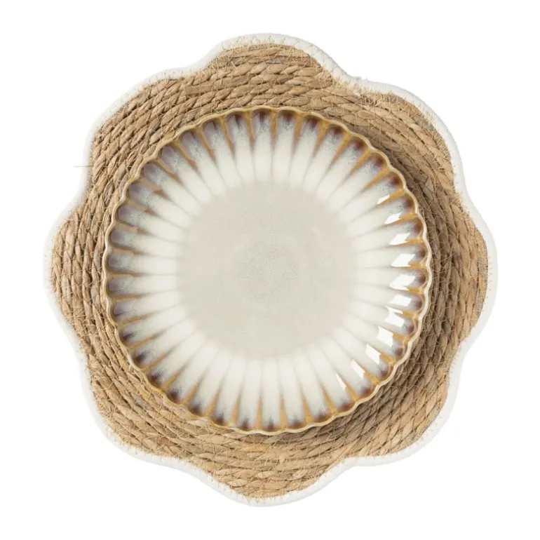 Placemat bloem wit - zeegras - ø38 cm