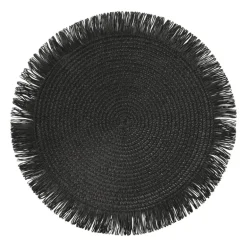 Placemat franjes - zwart - ⌀38 cm