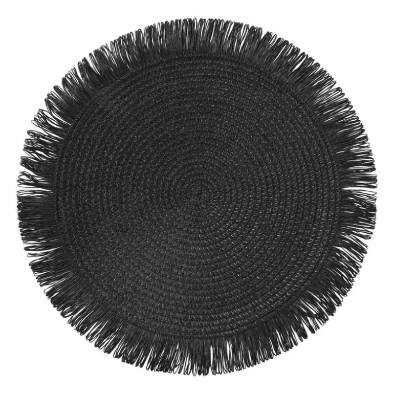 Placemat franjes - zwart - ⌀38 cm