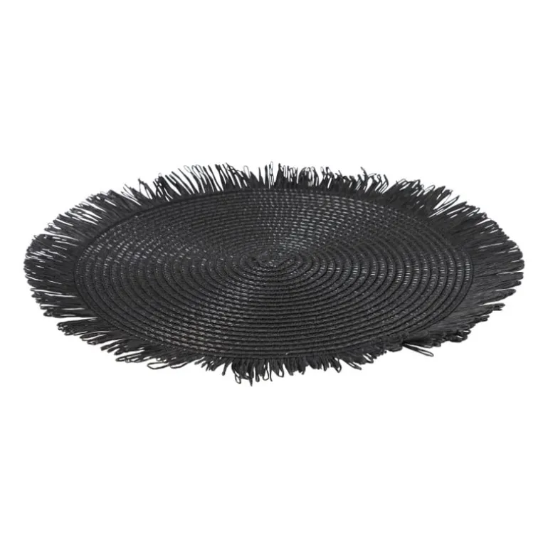 Placemat franjes - zwart - ⌀38 cm