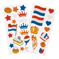 Plak tattoo's - oranje/rood/wit/blauw - set van 16