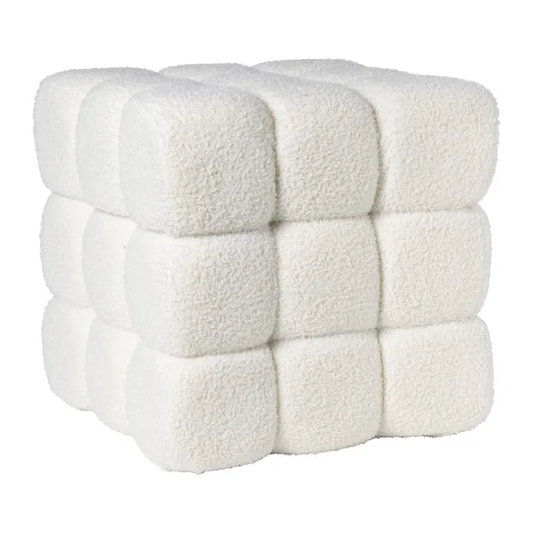 Poef chunk teddy - beige - 36x36x36 cm