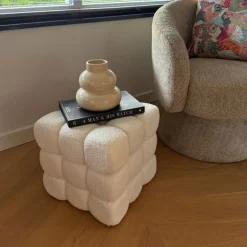 Poef chunk teddy - beige - 36x36x36 cm