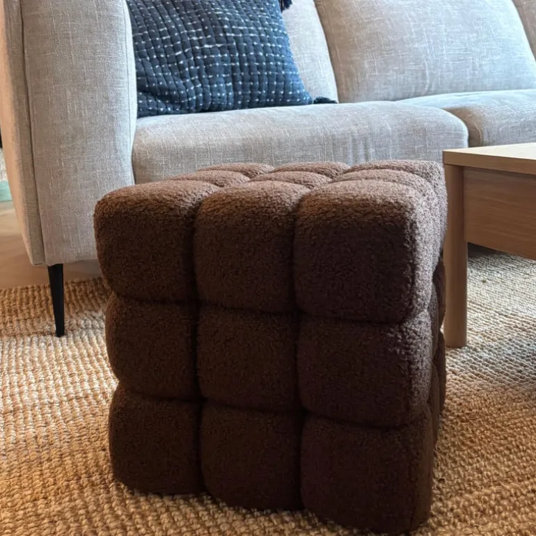 Poef chunk teddy - bruin - 36x36x36 cm