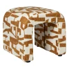 Poef grafisch - geel/beige - 37x37x36 cm