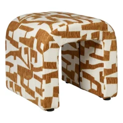 Poef grafisch - geel/beige - 37x37x36 cm